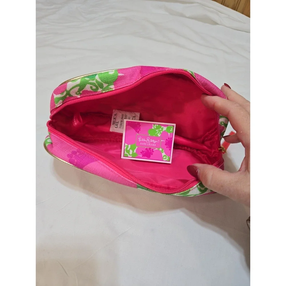 Lilly Pulitzer Estee Lauder Makeup Cosmetic Bag Case Make Up Pouch Zip Pink NEW